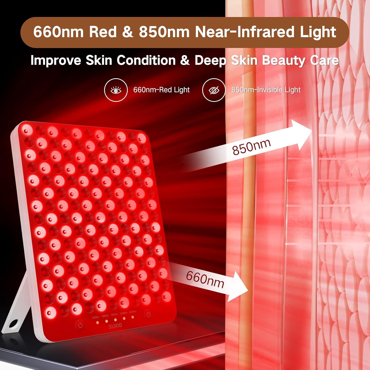 Revitalize Your Skin with the Red Light Therapy Lamp - 165 LED Panel for Face & Body, Portable Deep 660Nm - 850Nm Infrared Device with Eye-Patch, Sleek White Design