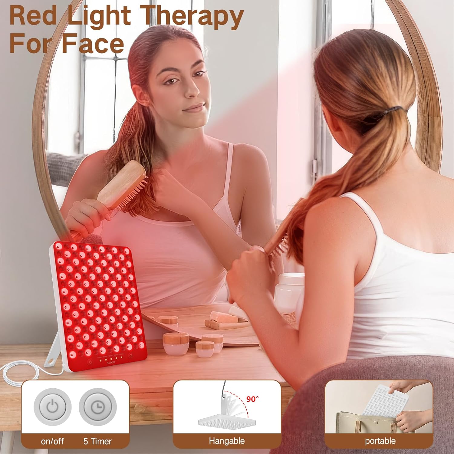 Revitalize Your Skin with the Red Light Therapy Lamp - 165 LED Panel for Face & Body, Portable Deep 660Nm - 850Nm Infrared Device with Eye-Patch, Sleek White Design